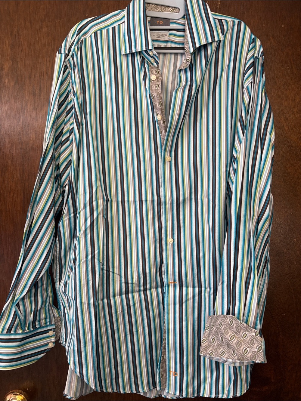 Thomas Dean Men's Striped Button-Down Shirt - Teal, Blue, White